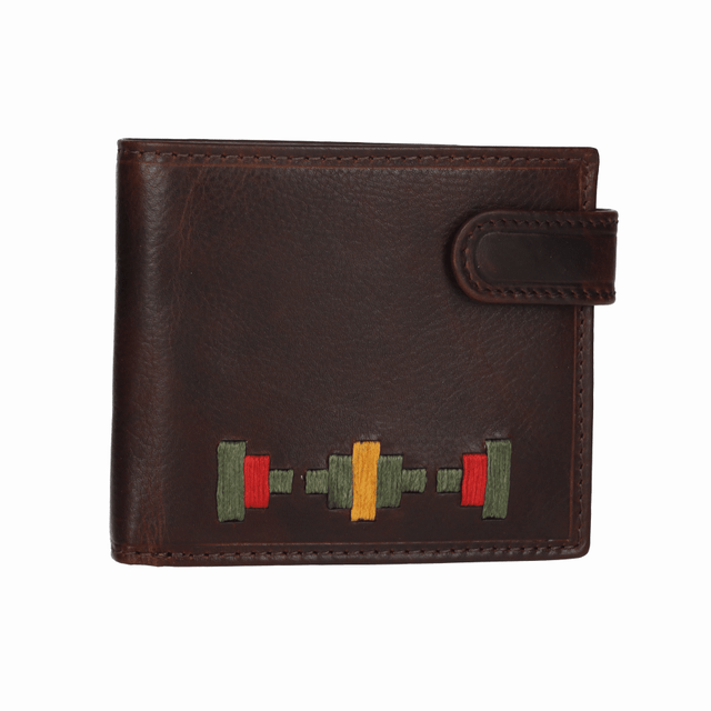 KHAKI GREEN EMBROIDERED BUTTON WALLET