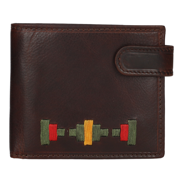 KHAKI GREEN EMBROIDERED BUTTON WALLET
