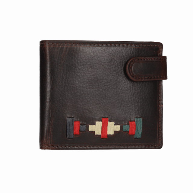 BLUE-BEIGE-GREEN EMBROIDERED BUTTON WALLET