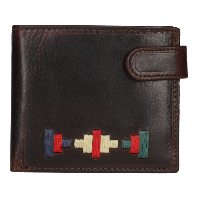 BLUE-BEIGE-GREEN EMBROIDERED BUTTON WALLET