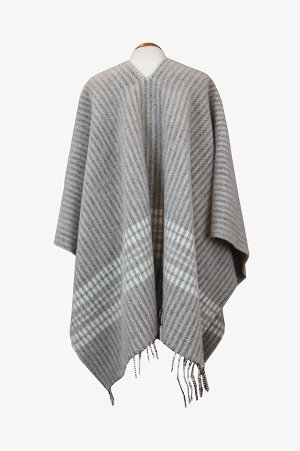 Taupe Poncho with Combined Stripes Ecru-Taupe