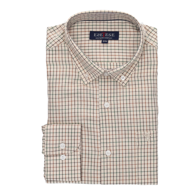 CAMISA BEIGE CUADROS MARRON-VERDE