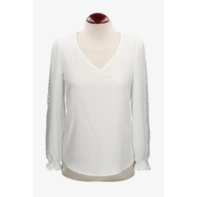 Plumeti Blouse with Lace on Sleeves