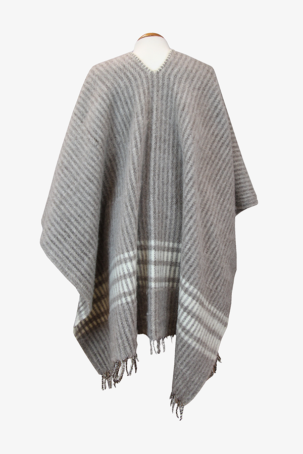 Dark Taupe Poncho with Wide Ecru Stripes