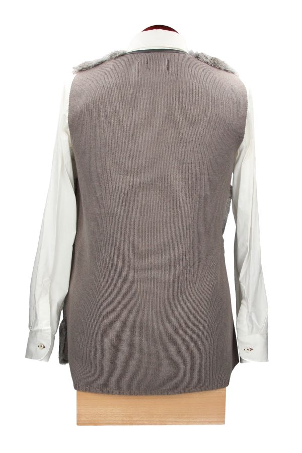 Women's Gray Fur Vest with Tricot Back