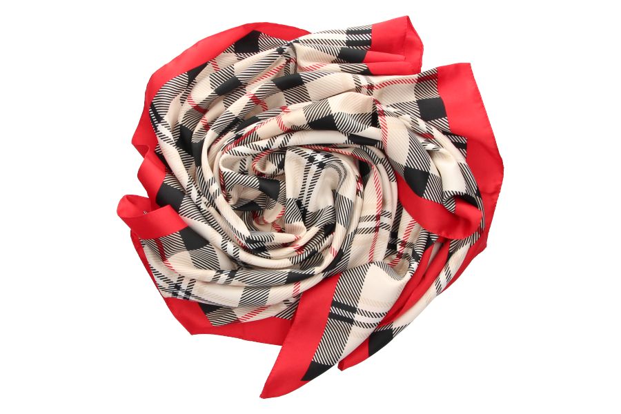 Double Checkered Scarf with Red Edge