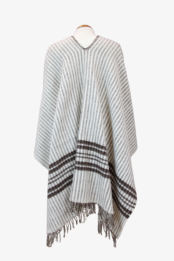 Raw poncho with 3 brown stripes