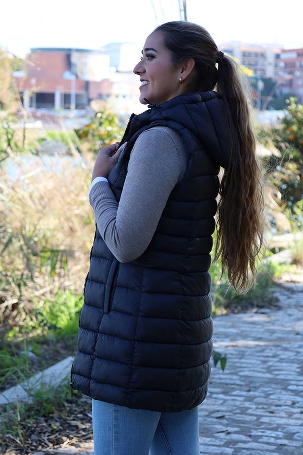 Long Black Padded Vest
