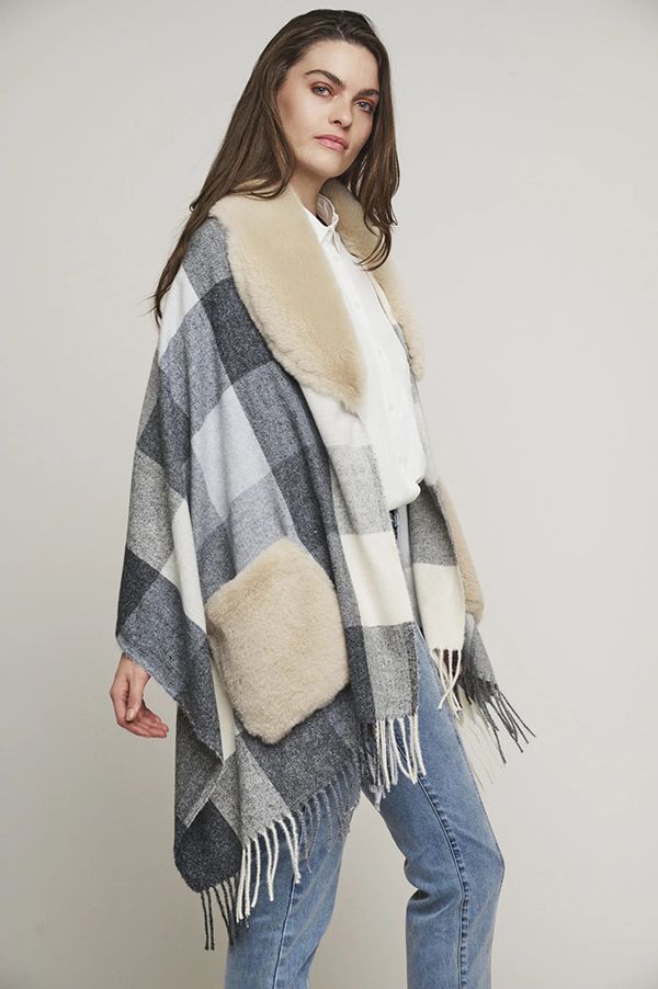 Apollo Black Checkered Poncho