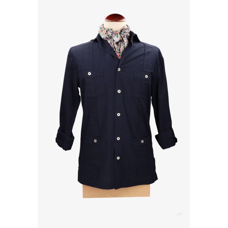 Navy Guayabera Shirt