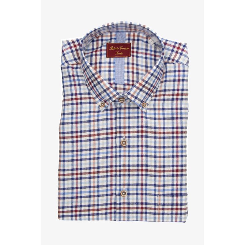 Blue-Red-Ochre Checkered Button-Down Shirt