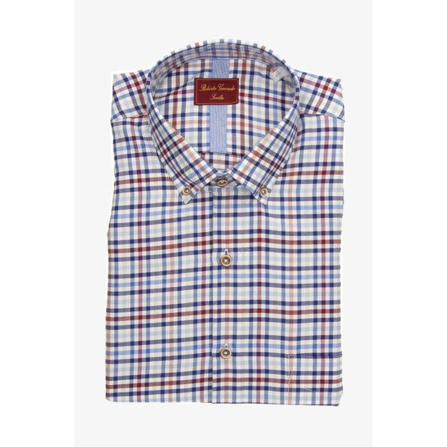 Blue-Red-Ochre Checkered Button-Down Shirt
