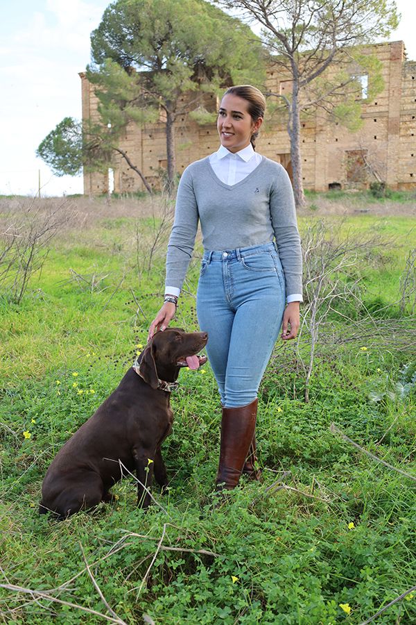 Pull gris à col en V