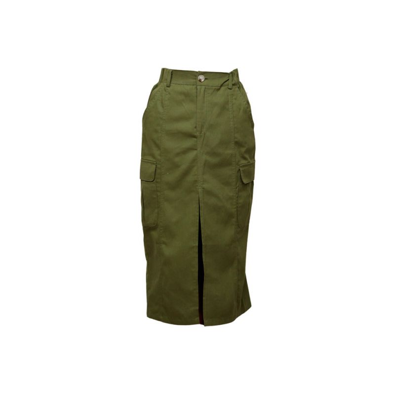 Khaki Midi Denim Skirt