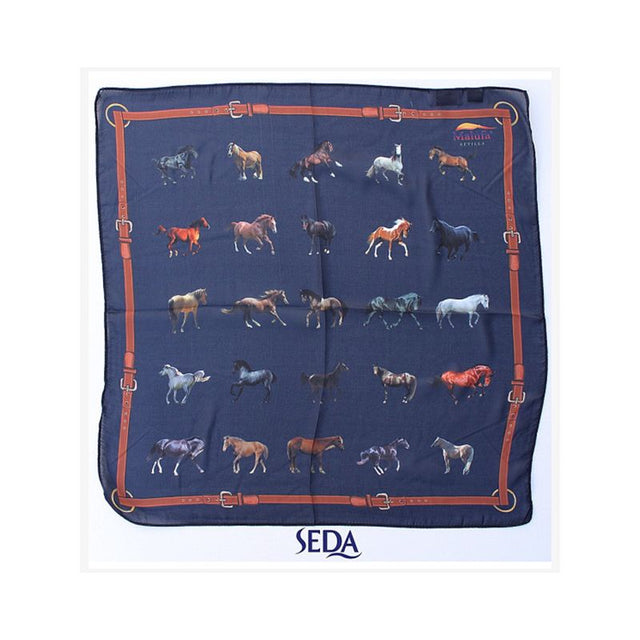 Navy horse silk scarf