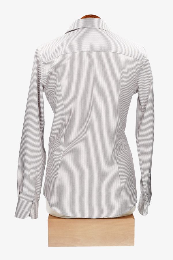 Brown Striped Women's Shirt with Navy Amazon Embroidery