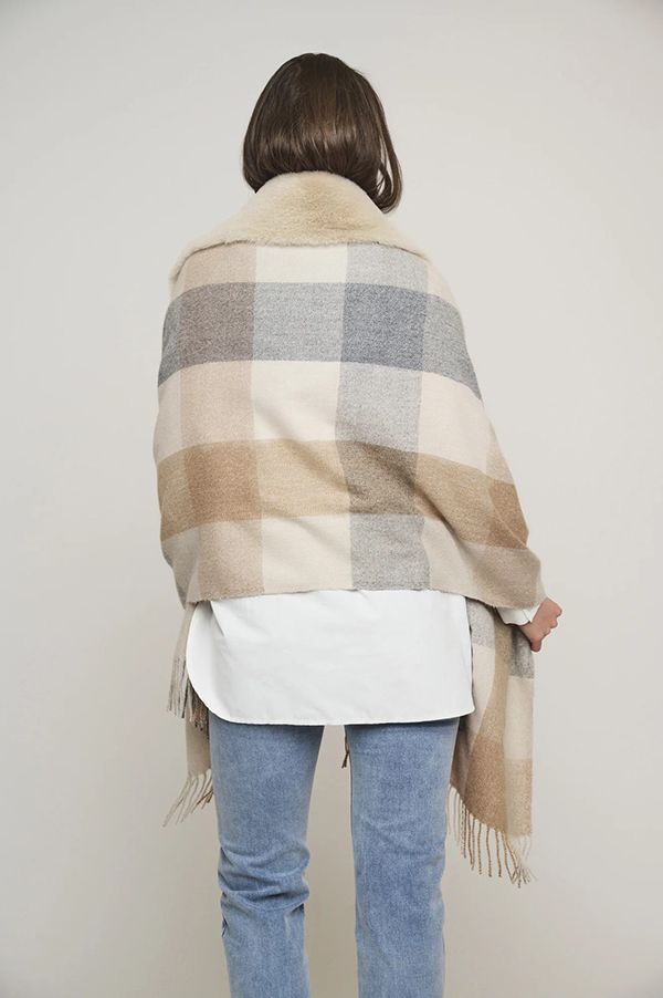 Apollo Beige Check Poncho