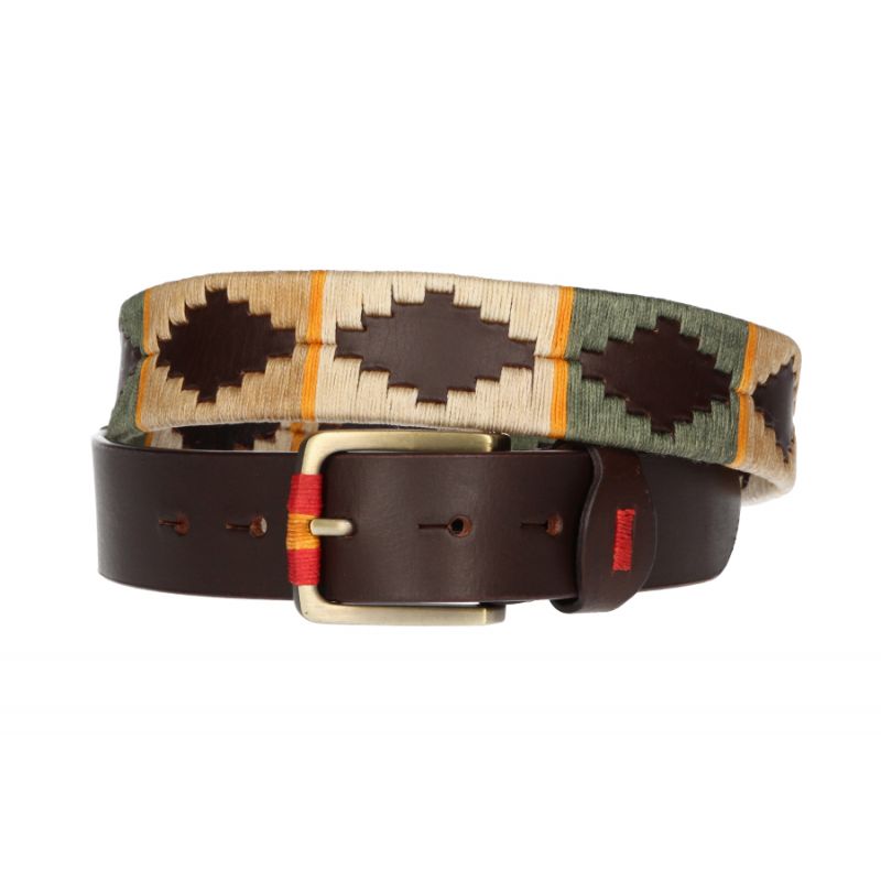 Argentine Embroidered Belt in Beige, Tan, and Green
