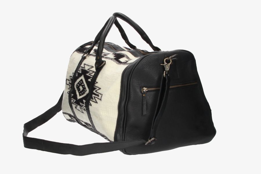 Black Travel Bag with Ethnic Print