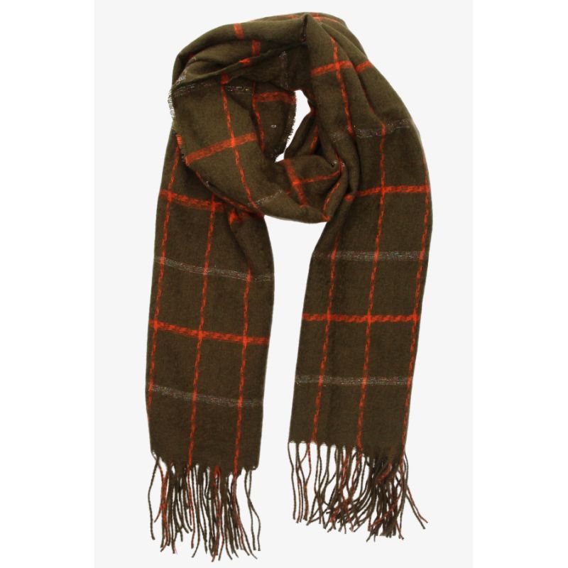 Green Plaid Scarf with Orange Lines