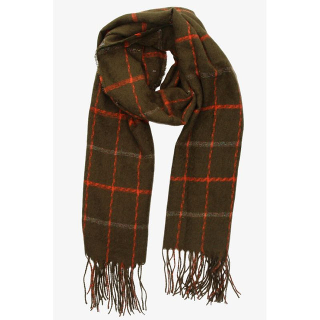 Green Plaid Scarf with Orange Lines