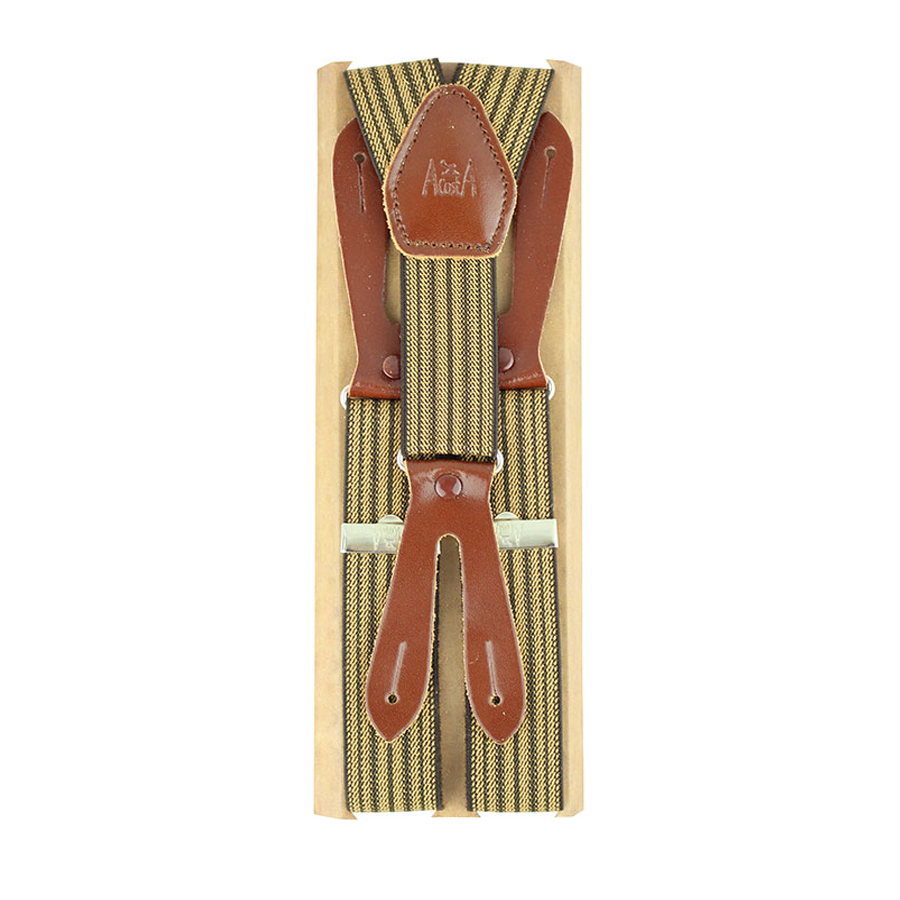 Boys' elastic suspenders with beige country stripes, 25 mm