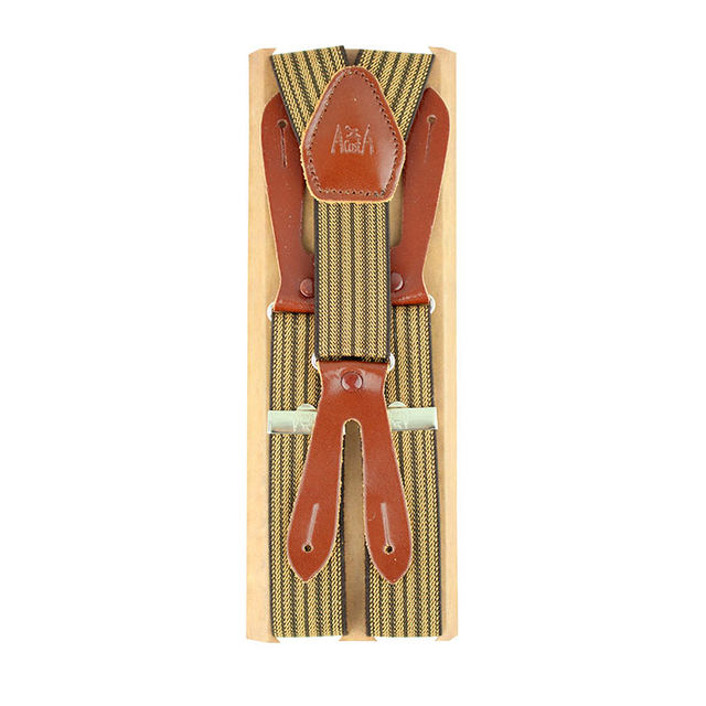 Boys' elastic suspenders with beige country stripes, 25 mm
