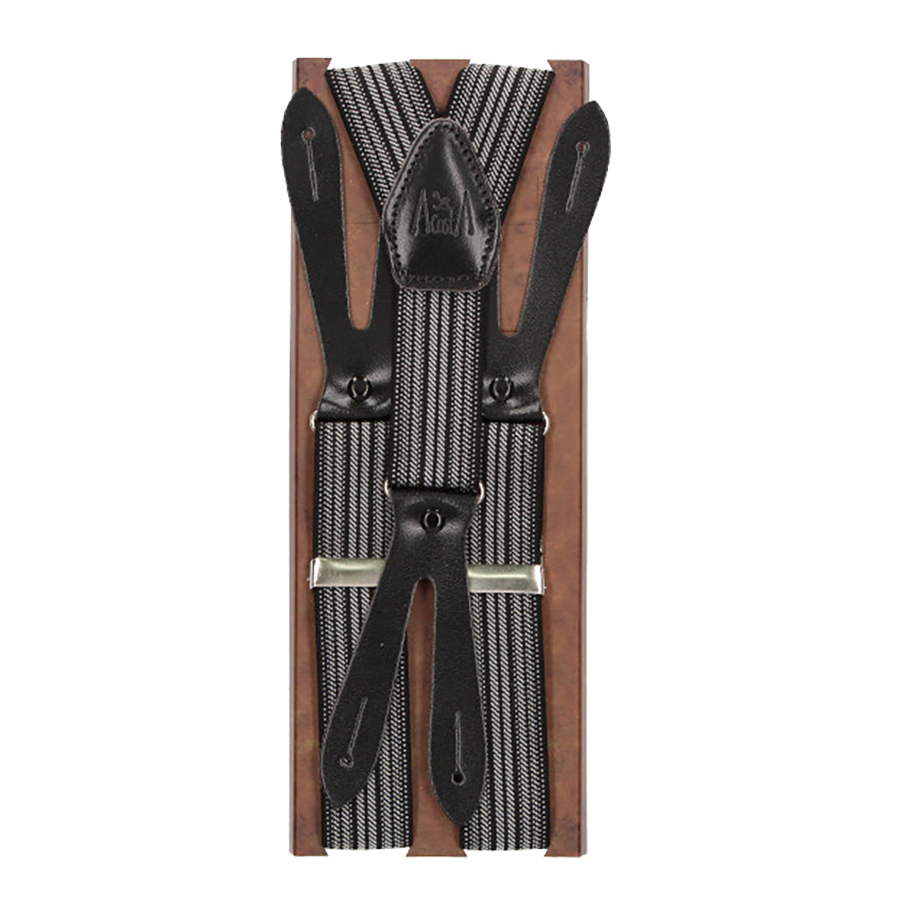 Grey striped elastic suspenders 30 mm