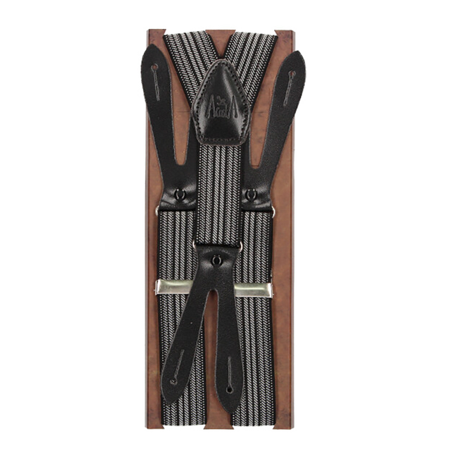 Grey striped elastic suspenders 30 mm