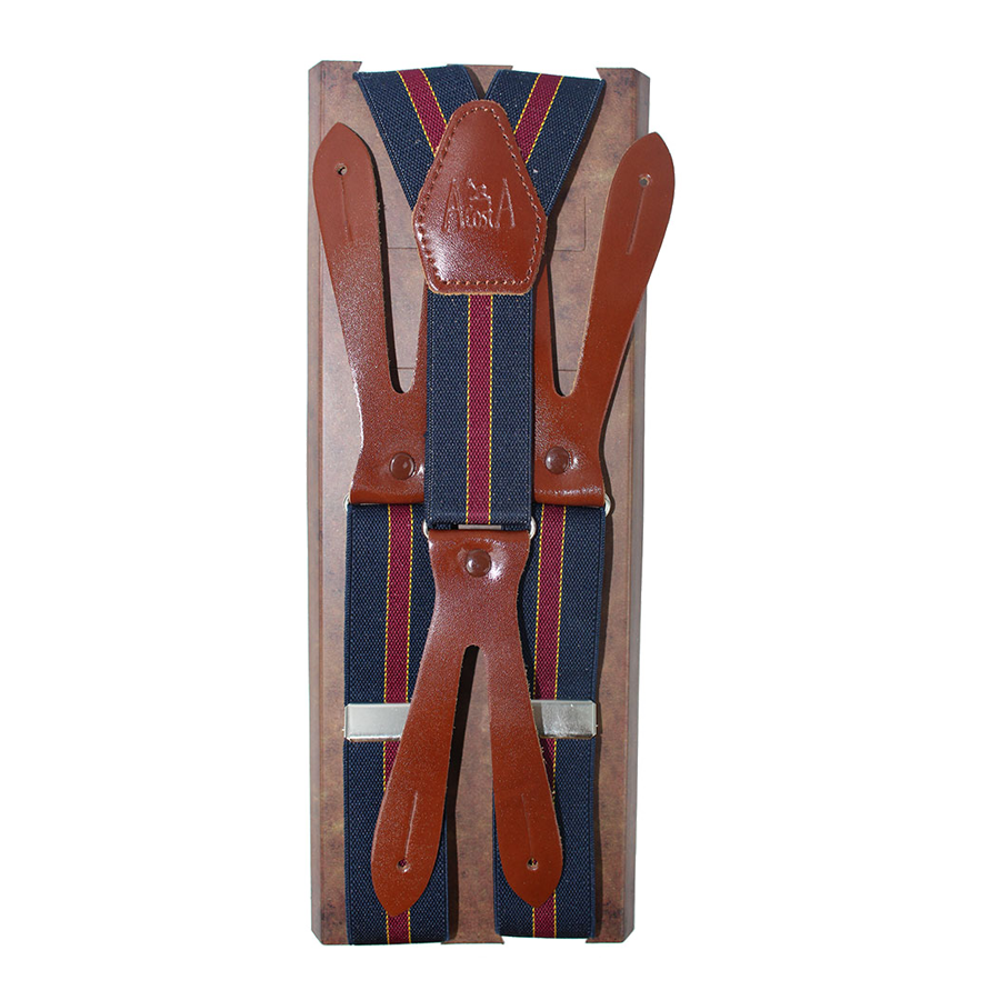 Blue-burgundy elastic suspenders 30 mm