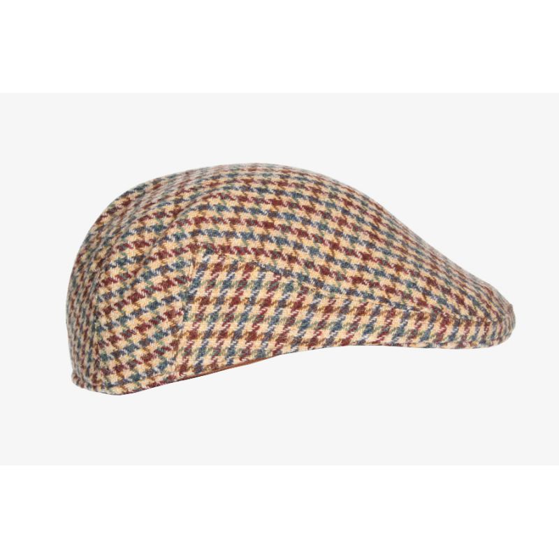 Beige Cap with Blue and Red Houndstooth