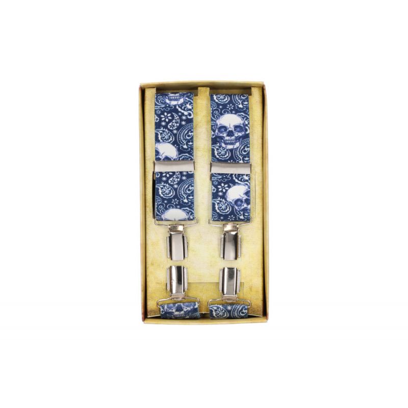 Navy Blue Dress Suspender with Skulls and Paisley