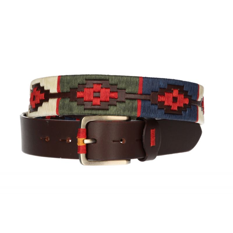 Blue, Gray and Green Embroidered Belt
