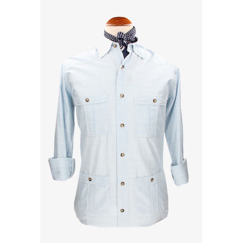 Light Blue Striped Cuban Shirt