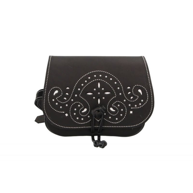 Small Black Rociero Bag with White Chopped Bottom