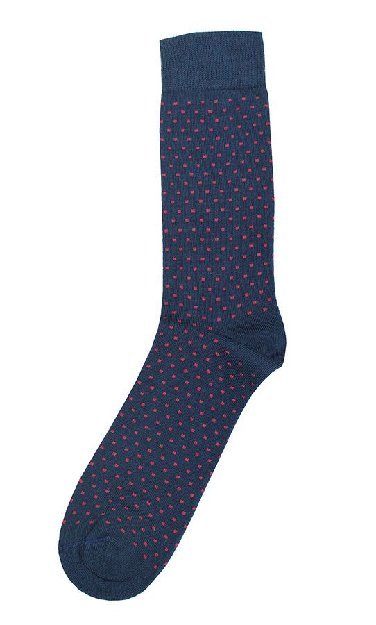 Chaussette bleue à pois rouges