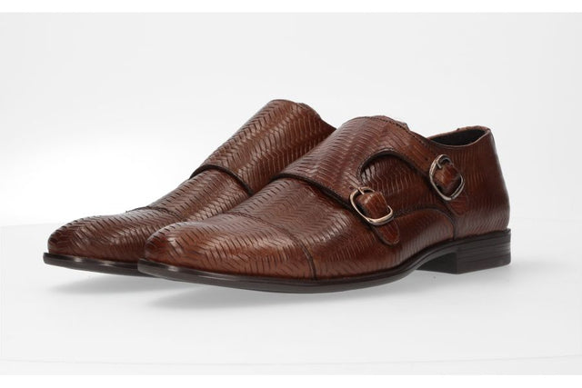 Brown Engraved Double Buckle Shoe