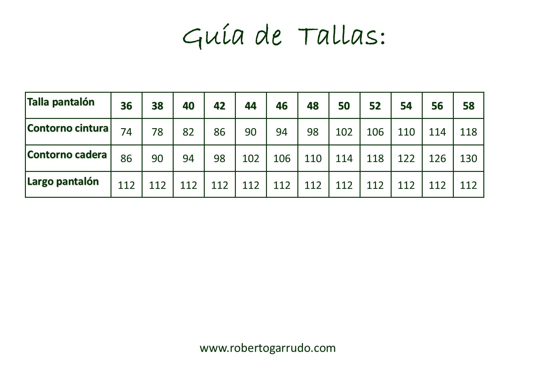 Guía de Tallas