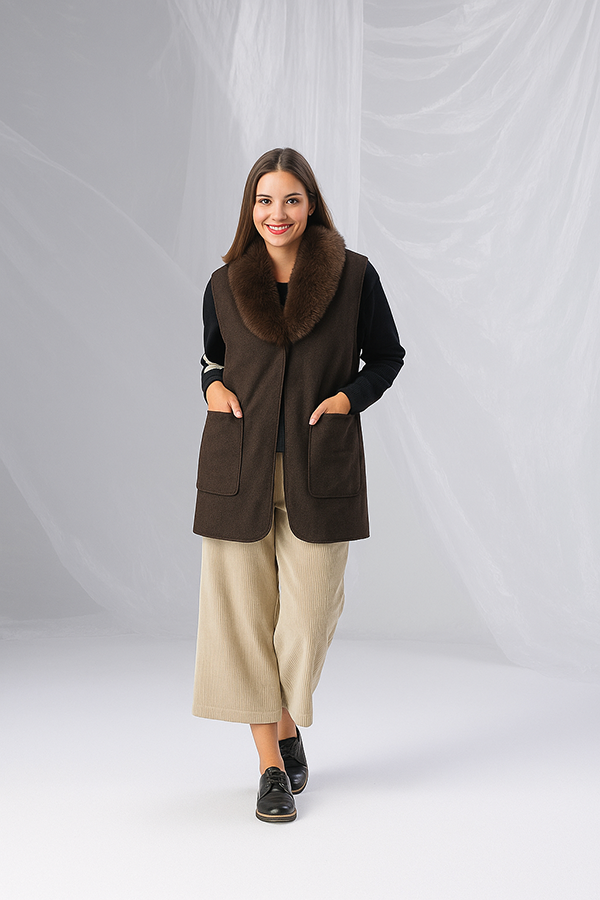 Chaleco marrón cuello pelo