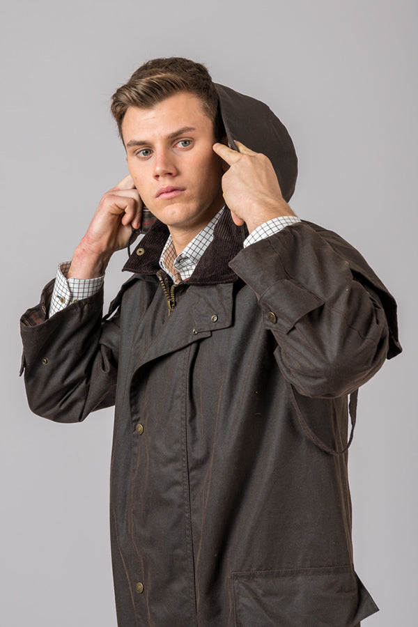 Chaqueta Encerada con gorro marron