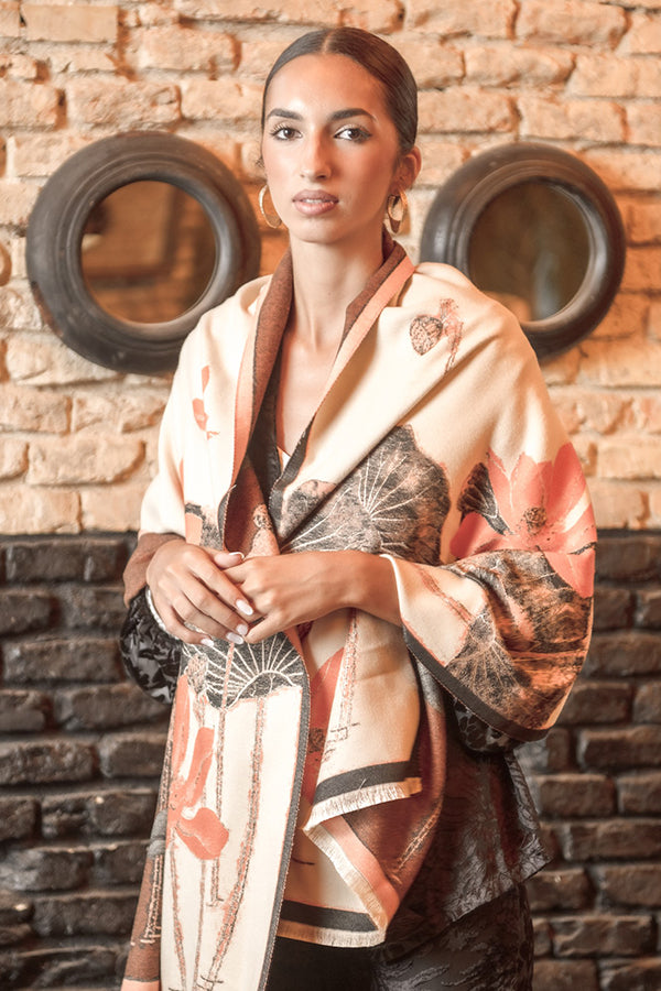 Pasmina flores beige