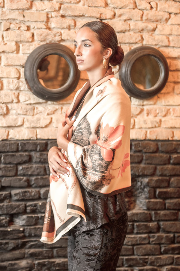 Pasmina flores beige