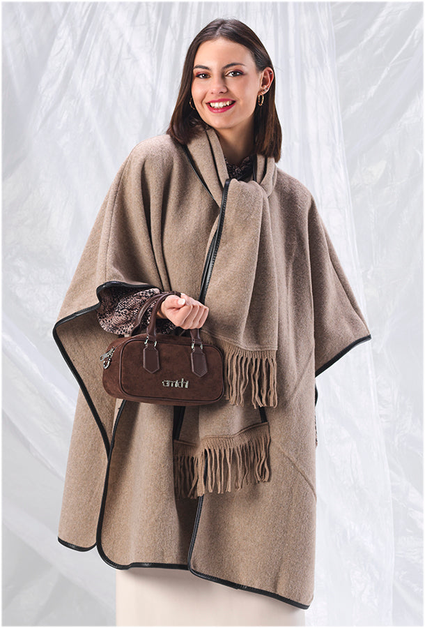 Poncho Con Bufanda Taupe
