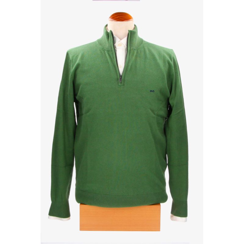 Pull basique vert à col zippé