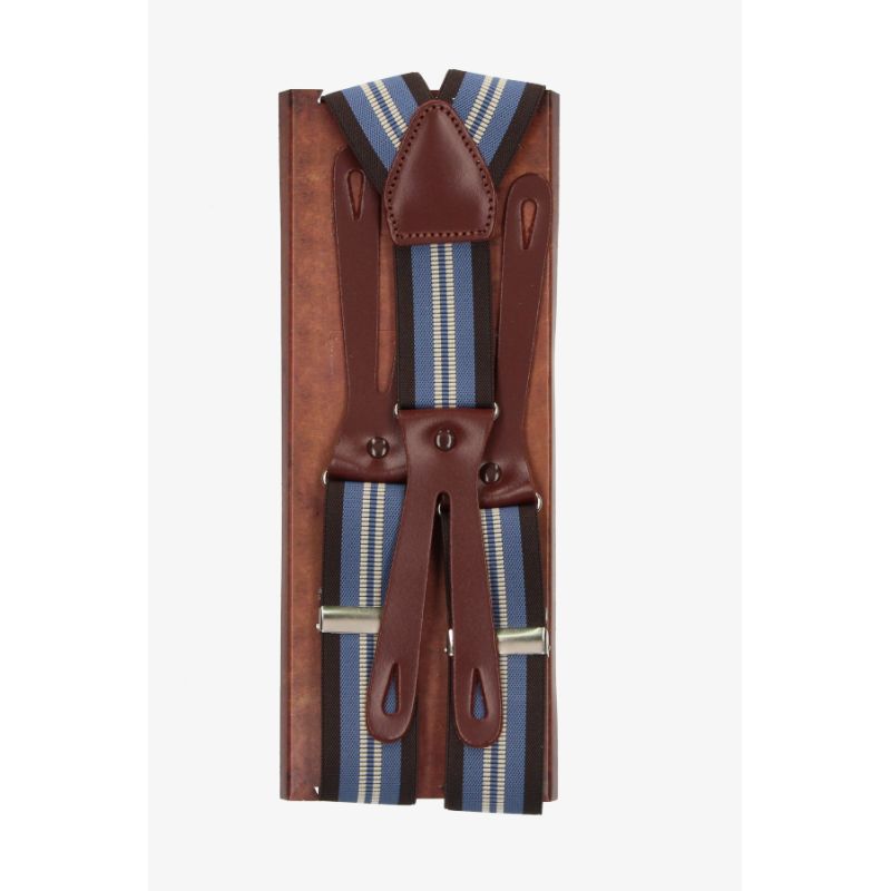 Bretelles élastiques marron à rayures bleu clair