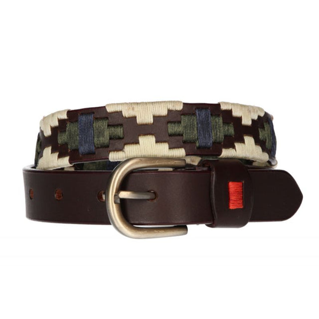 Argentine Embroidered Belt for Children in Green, Beige, and Blue