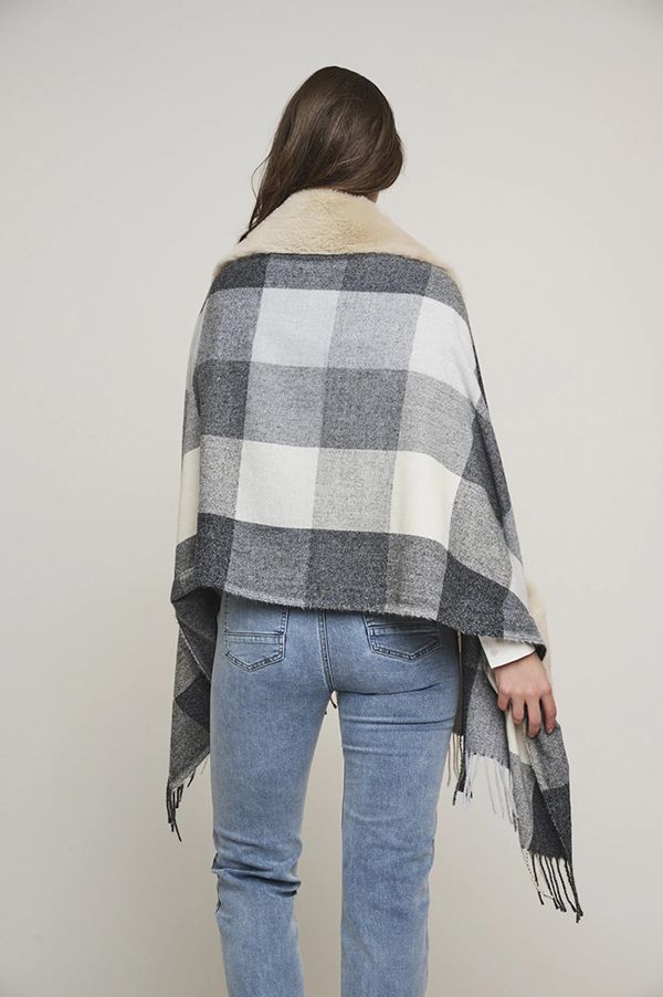 Apollo Black Checkered Poncho