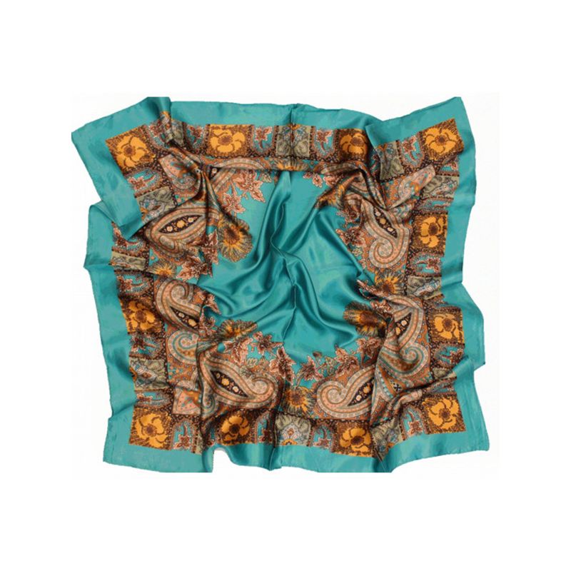 Écharpe verte à fleurs jaunes