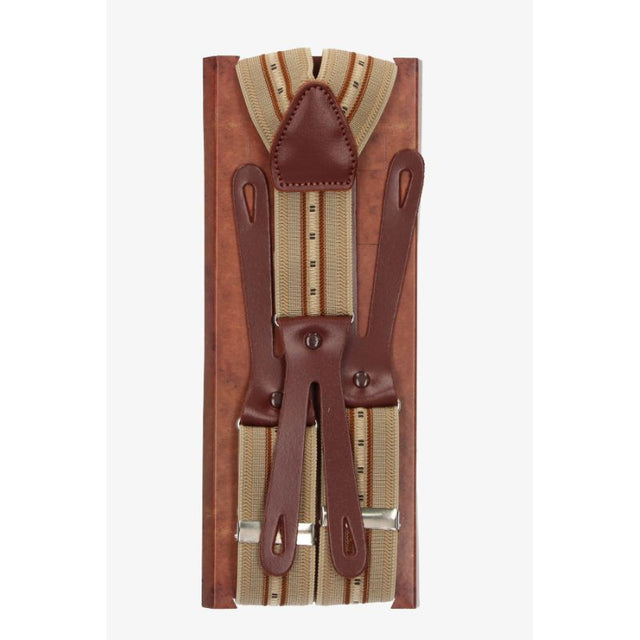 Beige Elastic Suspenders with a Dotted Line