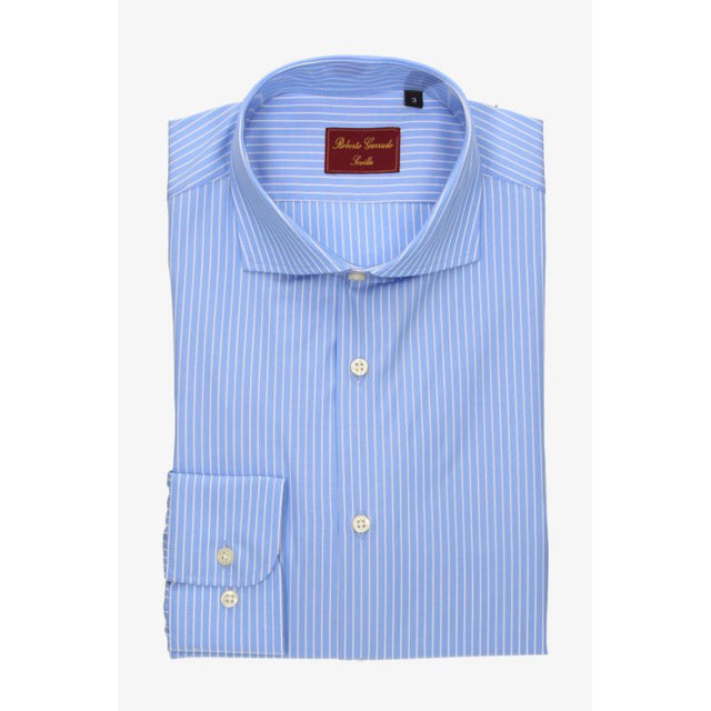 Blue Shirt with White Stripes